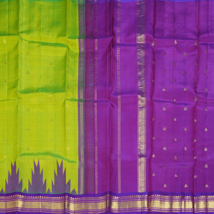 Hayagrivas Fluorescent Green Pure One-sided border Kanjivaram Silk Saree KBF47D5-13
