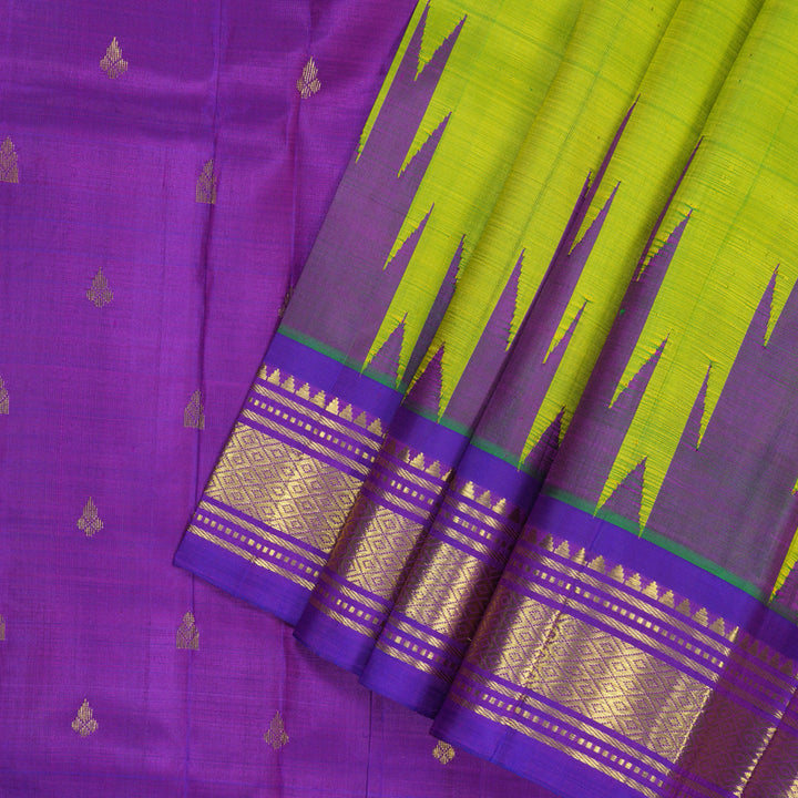 Hayagrivas Fluorescent Green Pure One-sided border Kanjivaram Silk Saree KBF47D5-13