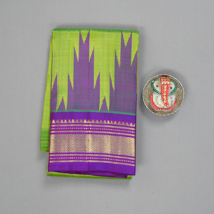 Hayagrivas Fluorescent Green Pure One-sided border Kanjivaram Silk Saree KBF47D5-2