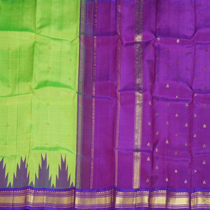 Hayagrivas Fluorescent Green Pure One-sided border Kanjivaram Silk Saree KBF47D5-2