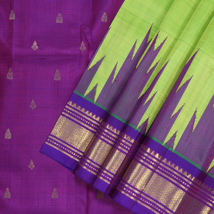 Hayagrivas Fluorescent Green Pure One-sided border Kanjivaram Silk Saree KBF47D5-2