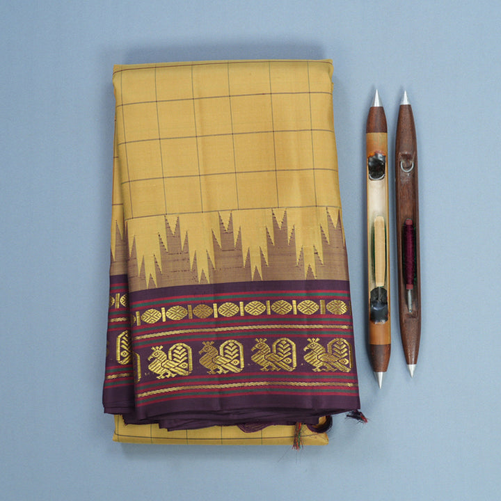 Hayagrivas Handloom Sandal Kanjivaram Silk Saree with Plum Purple Border KBF480F1-1