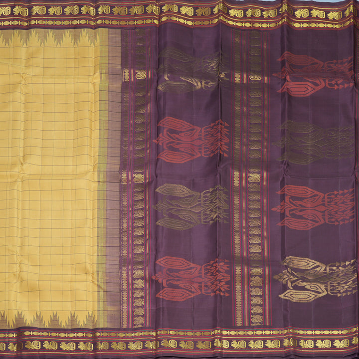 Hayagrivas Handloom Sandal Kanjivaram Silk Saree with Plum Purple Border KBF480F1-1