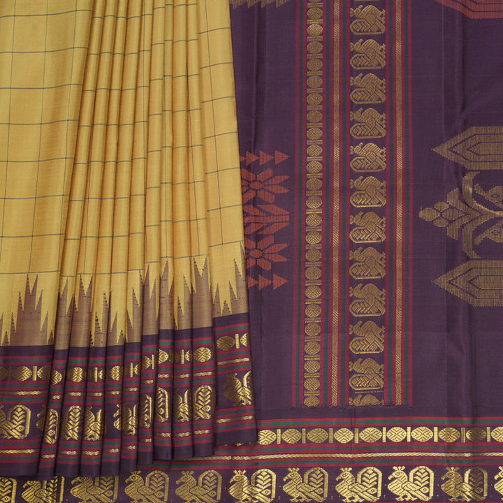 Hayagrivas Handloom Sandal Kanjivaram Silk Saree with Plum Purple Border KBF480F1-1