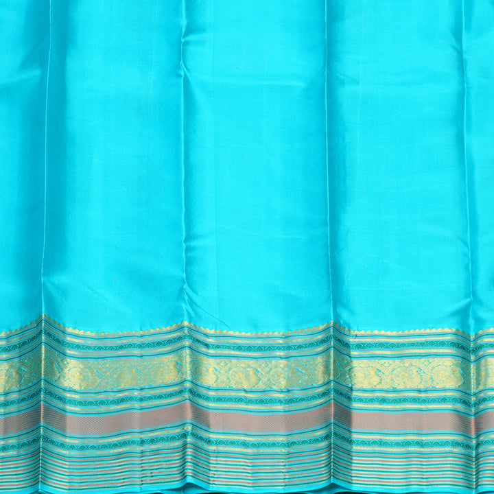 Hayagrivas Handloom Dark Blue Kanjivaram Silk Saree with Sea Blue Border KBF482F12-1