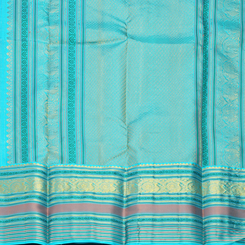 Hayagrivas Handloom Dark Blue Kanjivaram Silk Saree with Sea Blue Border KBF482F12-1