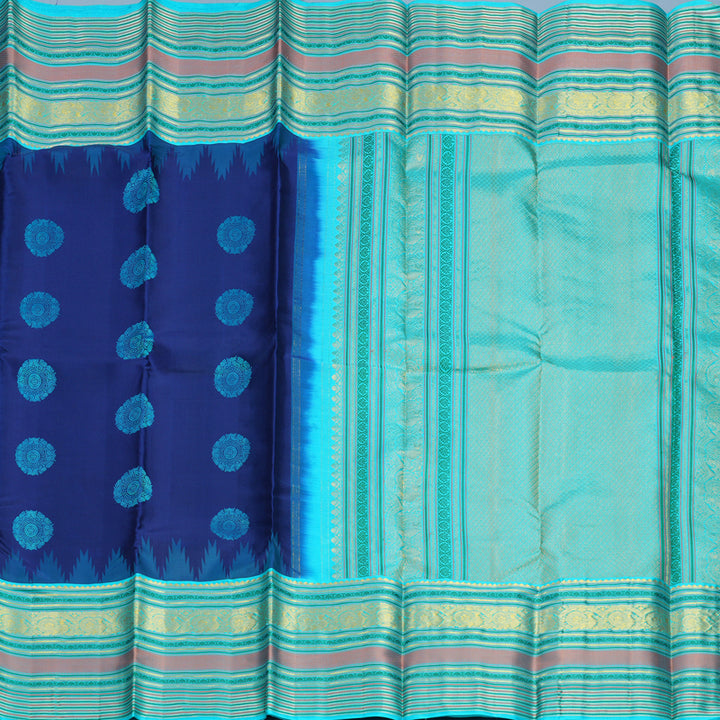 Hayagrivas Handloom Dark Blue Kanjivaram Silk Saree with Sea Blue Border KBF482F12-1