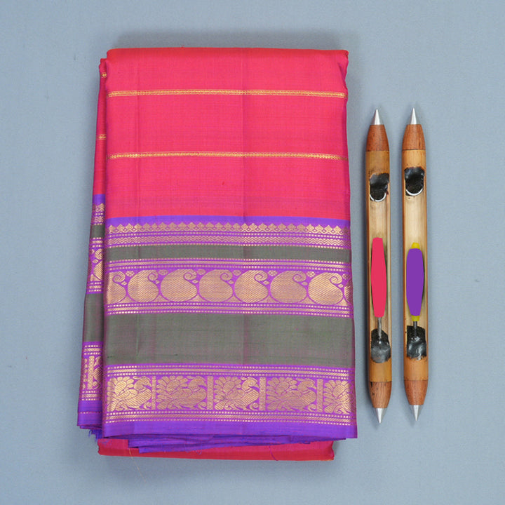 Hayagrivas Handloom Rani Pink Kanjivaram Silk Saree with Purple Border KBF484F1-1