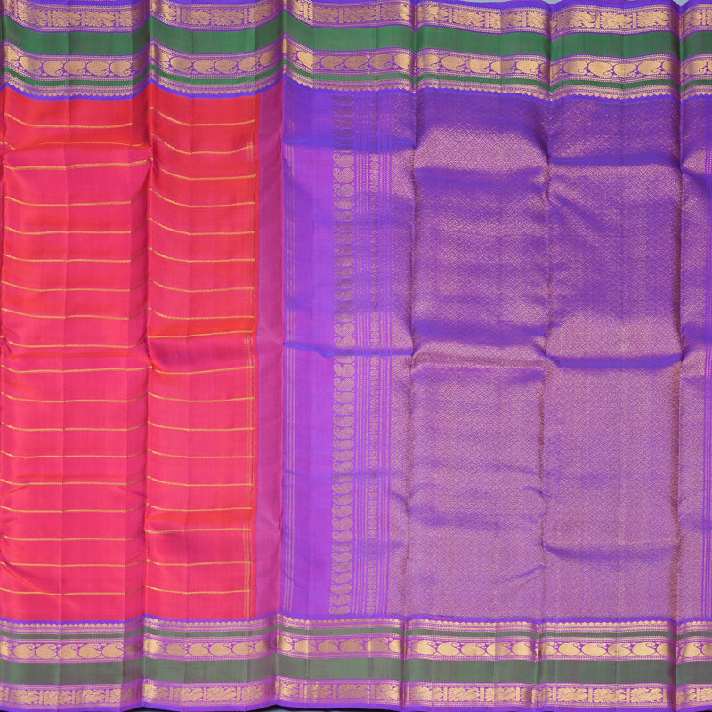 Hayagrivas Handloom Rani Pink Kanjivaram Silk Saree with Purple Border KBF484F1-1