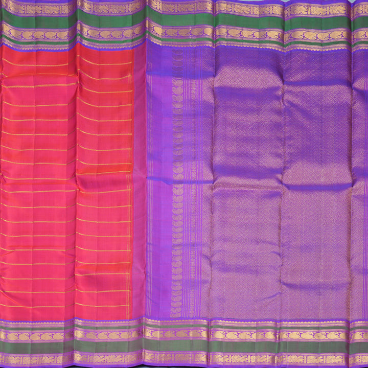 Hayagrivas Handloom Rani Pink Kanjivaram Silk Saree with Purple Border KBF484F1-1