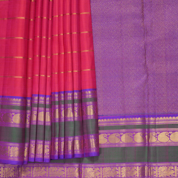 Hayagrivas Handloom Rani Pink Kanjivaram Silk Saree with Purple Border KBF484F1-1