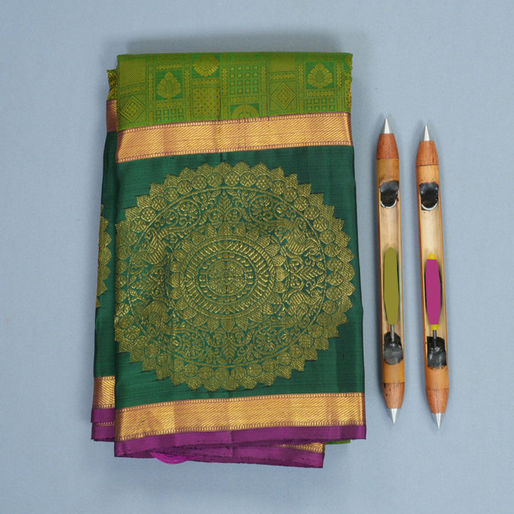 Hayagrivas Handloom Green Kanjivaram Silk Saree with Bottle Green Border KBF484F3-1