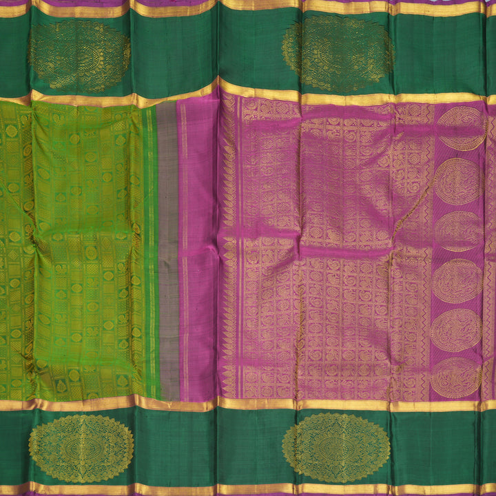 Hayagrivas Handloom Green Kanjivaram Silk Saree with Bottle Green Border KBF484F3-1