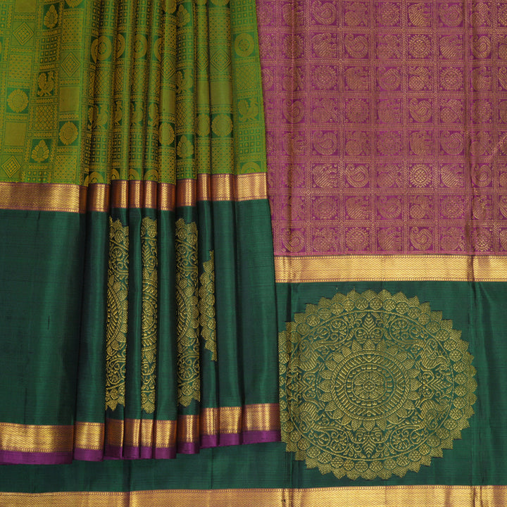 Hayagrivas Handloom Green Kanjivaram Silk Saree with Bottle Green Border KBF484F3-1