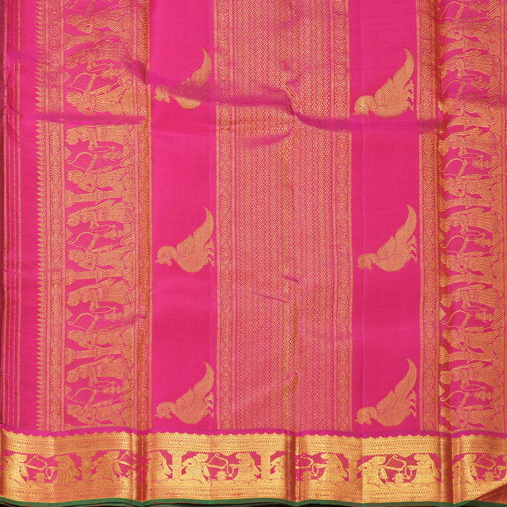 Hayagrivas Handloom Bottle Green Kanjivaram Silk Saree with Rani Pink Border KBF484F4-1