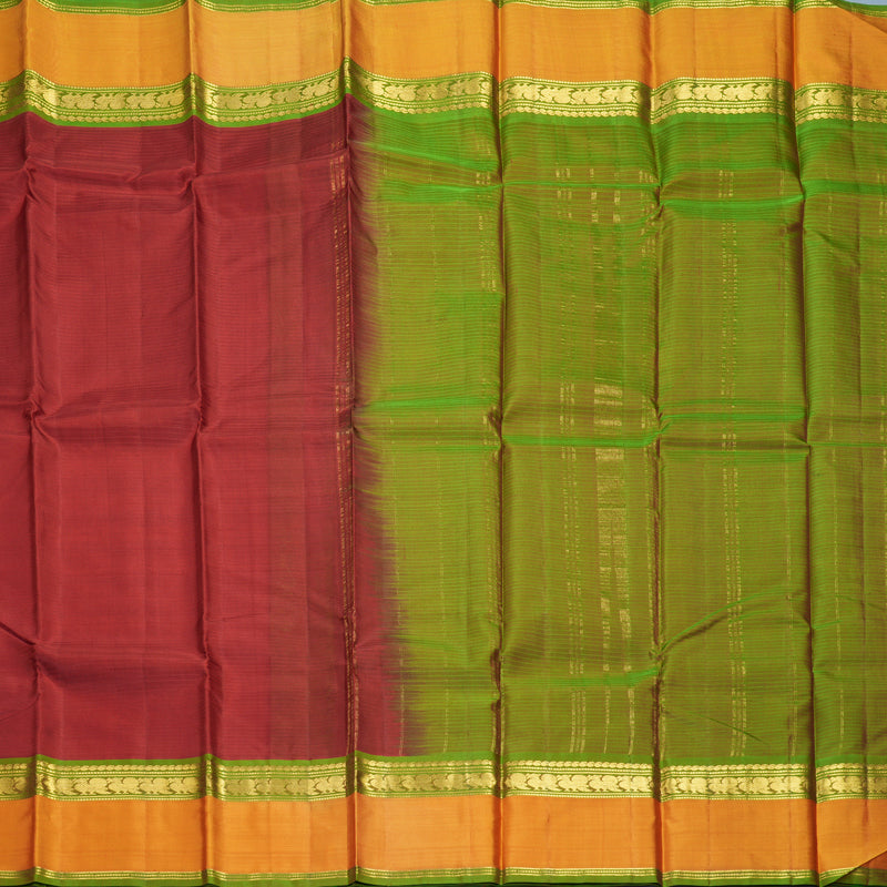 Hayagrivas Handloom Maroon Kanjivaram Silk Saree with Golden Orange Border KBF486F2-1