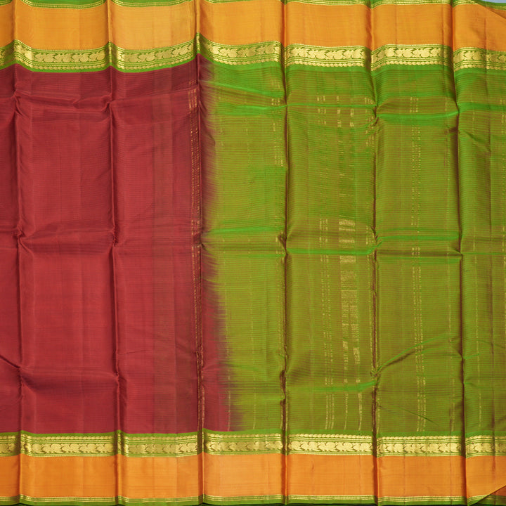 Hayagrivas Handloom Maroon Kanjivaram Silk Saree with Golden Orange Border KBF486F2-1