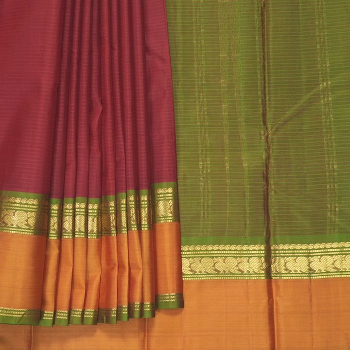 Hayagrivas Handloom Maroon Kanjivaram Silk Saree with Golden Orange Border KBF486F2-1