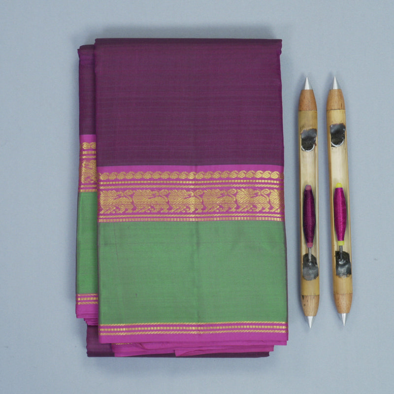 Hayagrivas Handloom Wine Purple Kanjivaram Silk Saree with Aqua Green Border KBF486F2-11