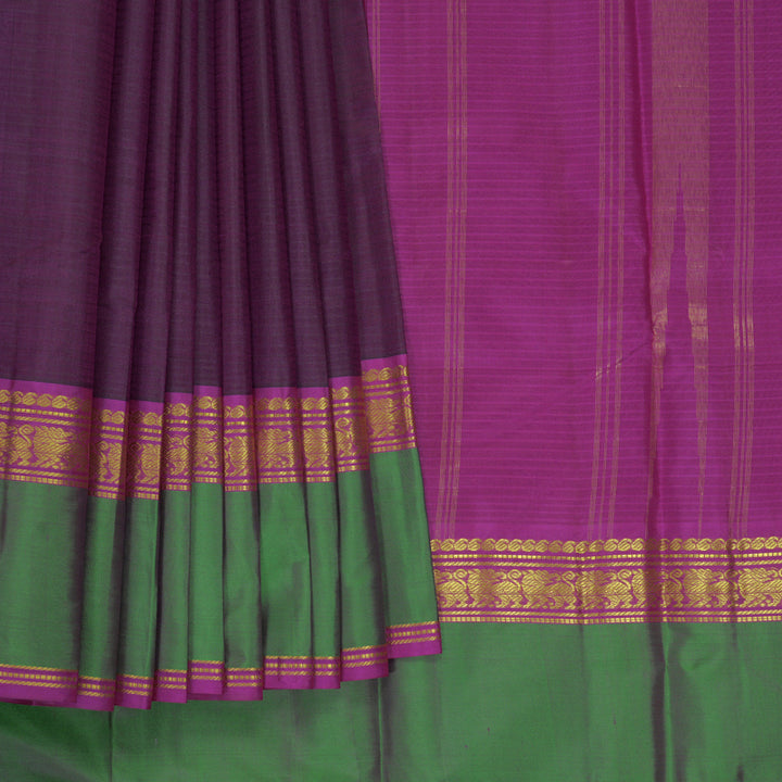Hayagrivas Handloom Wine Purple Kanjivaram Silk Saree with Aqua Green Border KBF486F2-11
