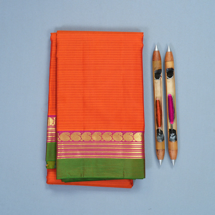 Hayagrivas Handloom Fanta Orange Kanjivaram Silk Saree with Pink Border KBF486F2-16