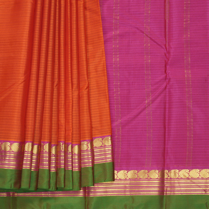 Hayagrivas Handloom Fanta Orange Kanjivaram Silk Saree with Pink Border KBF486F2-16