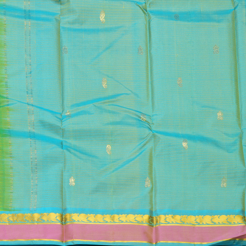Hayagrivas Handloom Parrot Green Kanjivaram Silk Saree with Pink Border KBF486F3-12