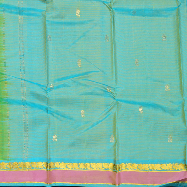 Hayagrivas Handloom Parrot Green Kanjivaram Silk Saree with Pink Border KBF486F3-12
