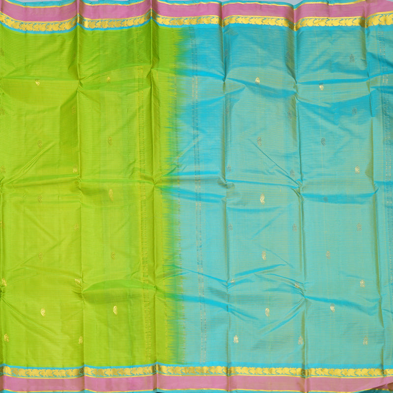 Hayagrivas Handloom Parrot Green Kanjivaram Silk Saree with Pink Border KBF486F3-12