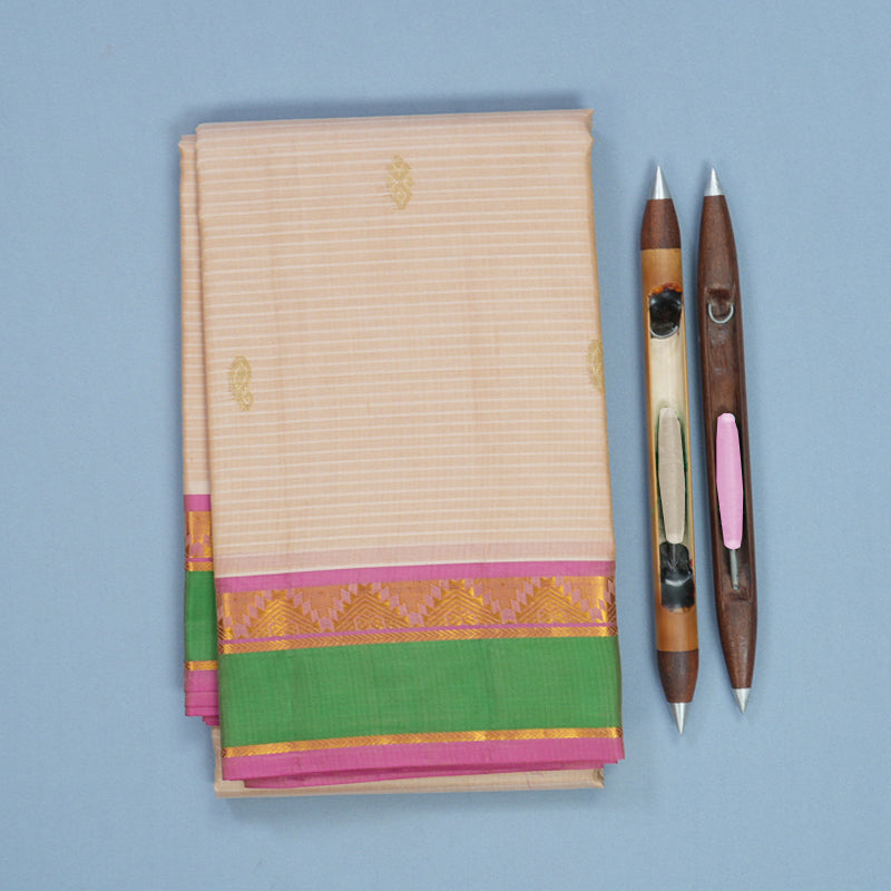 Hayagrivas Handloom Beige Kanjivaram Silk Saree with Green Border KBF486F3-16