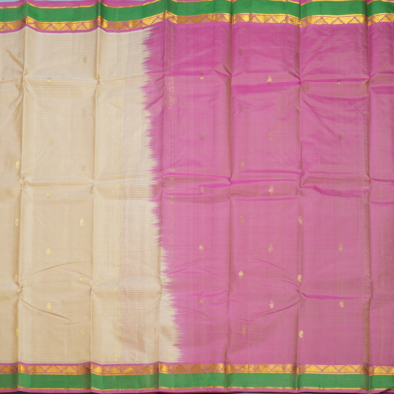 Hayagrivas Handloom Beige Kanjivaram Silk Saree with Green Border KBF486F3-16