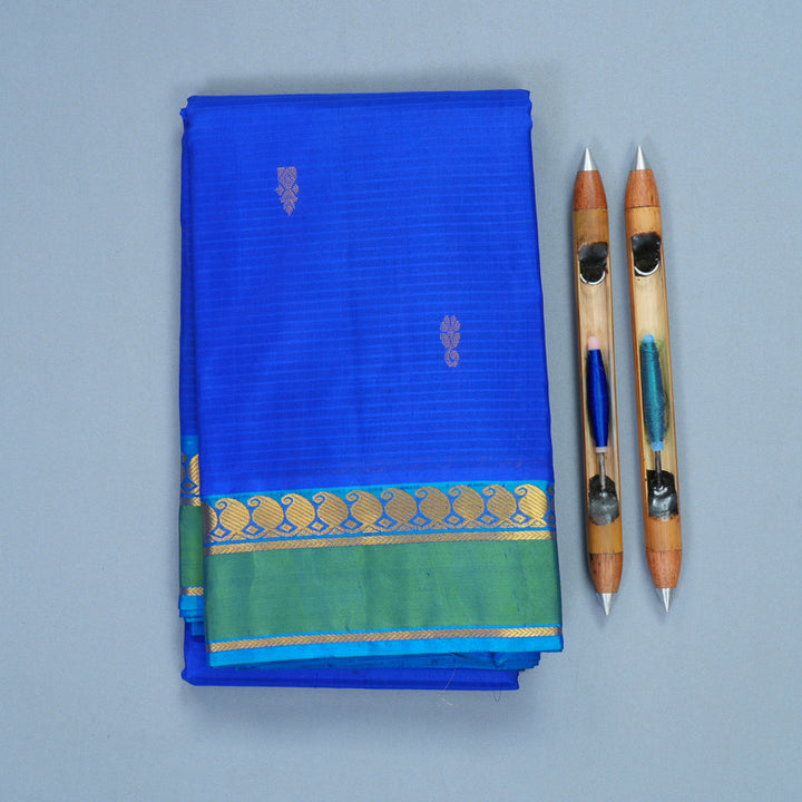 Hayagrivas Handloom MS Blue Kanjivaram Silk Saree with Green Border KBF486F3-19