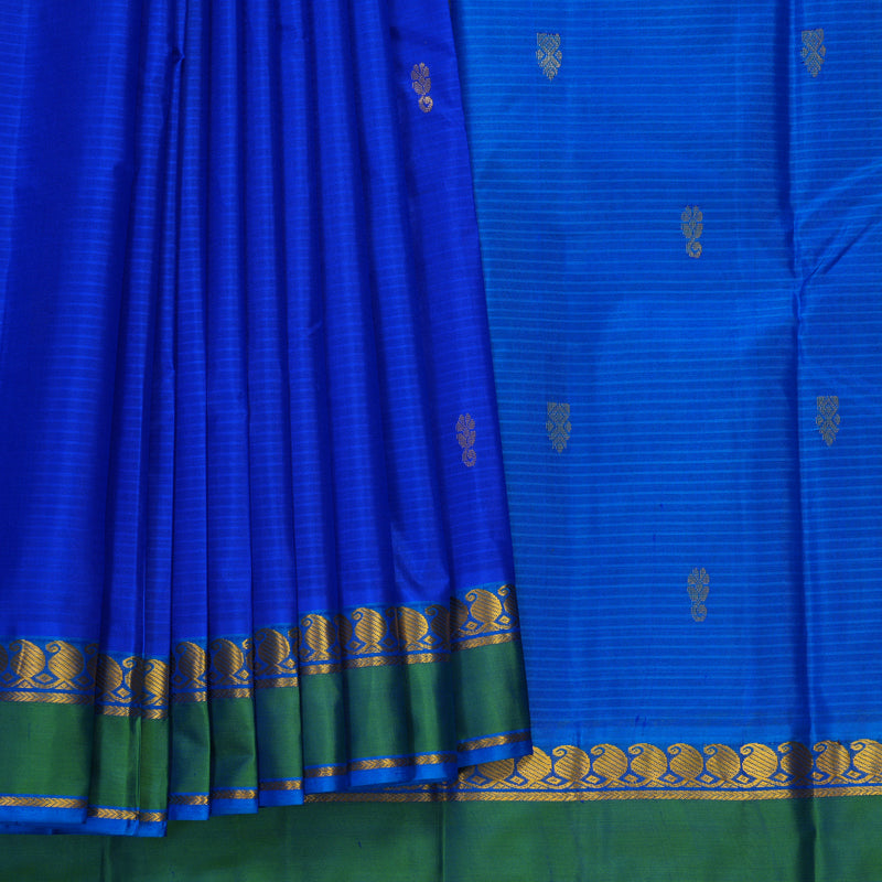 Hayagrivas Handloom MS Blue Kanjivaram Silk Saree with Green Border KBF486F3-19