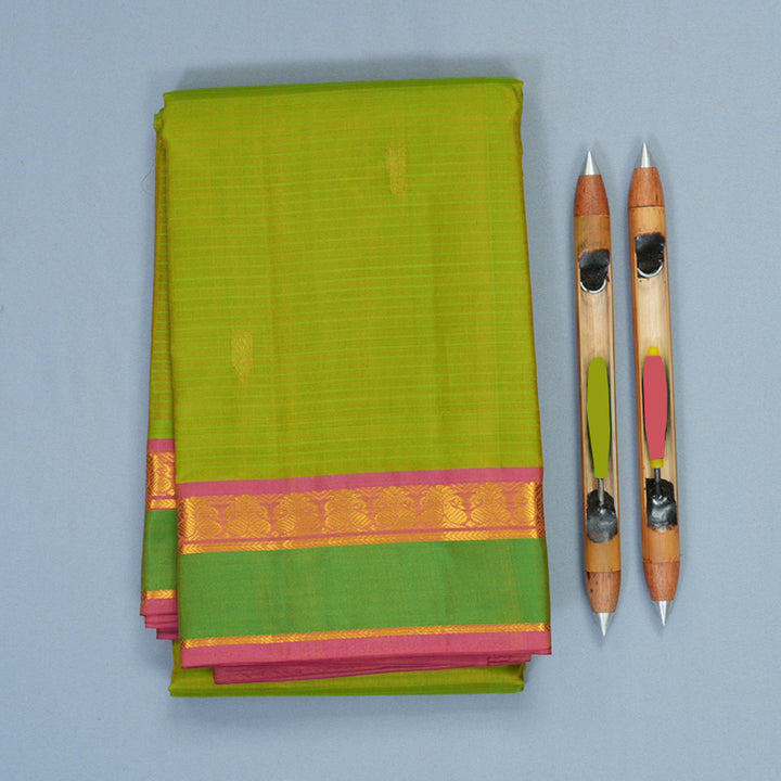 Hayagrivas Handloom Parrot Green Kanjivaram Silk Saree with Green Border KBF486F3-40