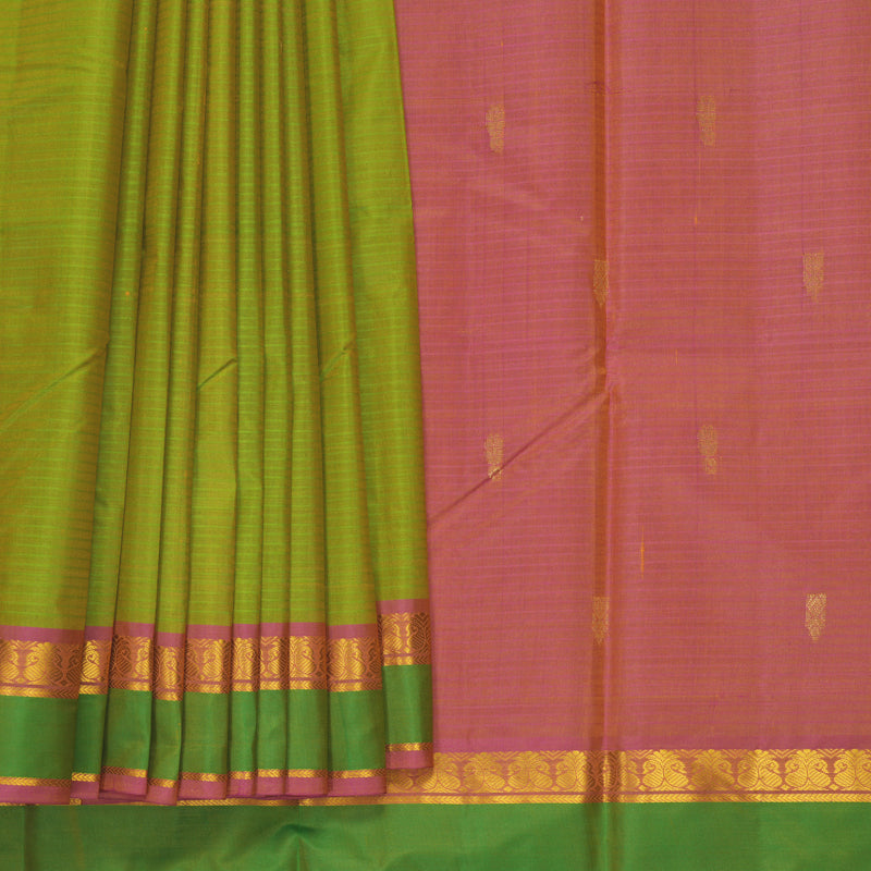 Hayagrivas Handloom Parrot Green Kanjivaram Silk Saree with Green Border KBF486F3-40