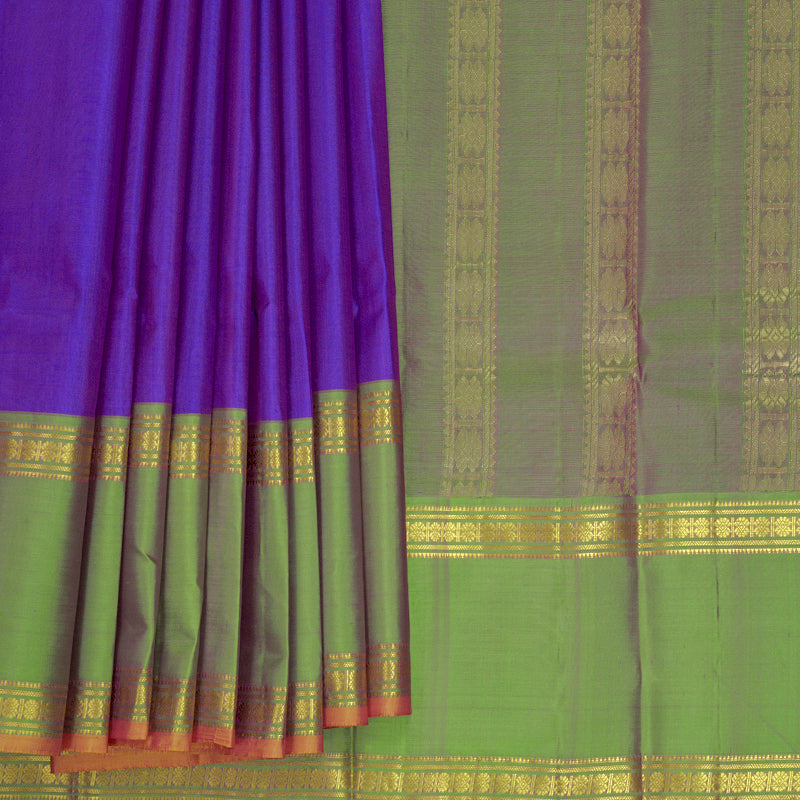 Hayagrivas Handloom Purple Kanjivaram Silk Saree with Manthalir Green Border KBF486F5-4