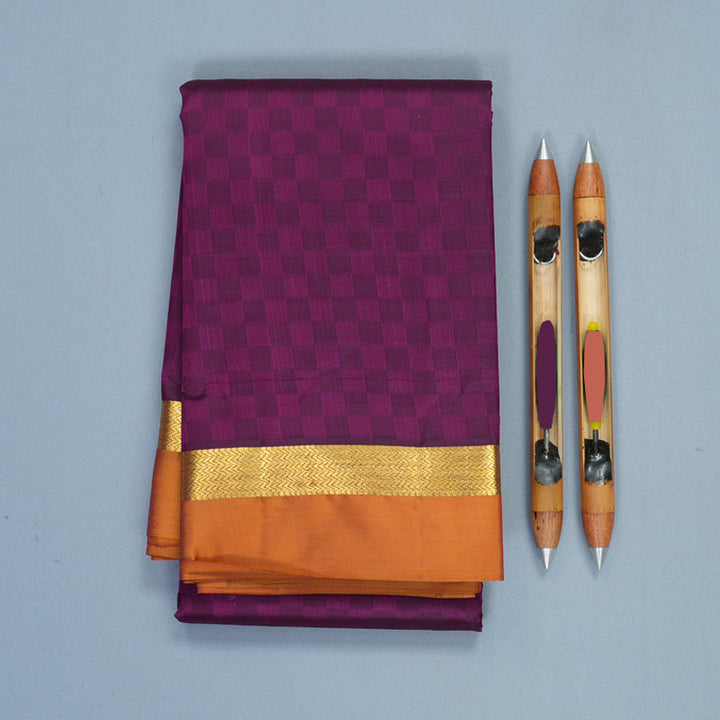Hayagrivas Handloom Purple Kanjivaram Silk Saree with Golden Orange Border KBF486F6-3