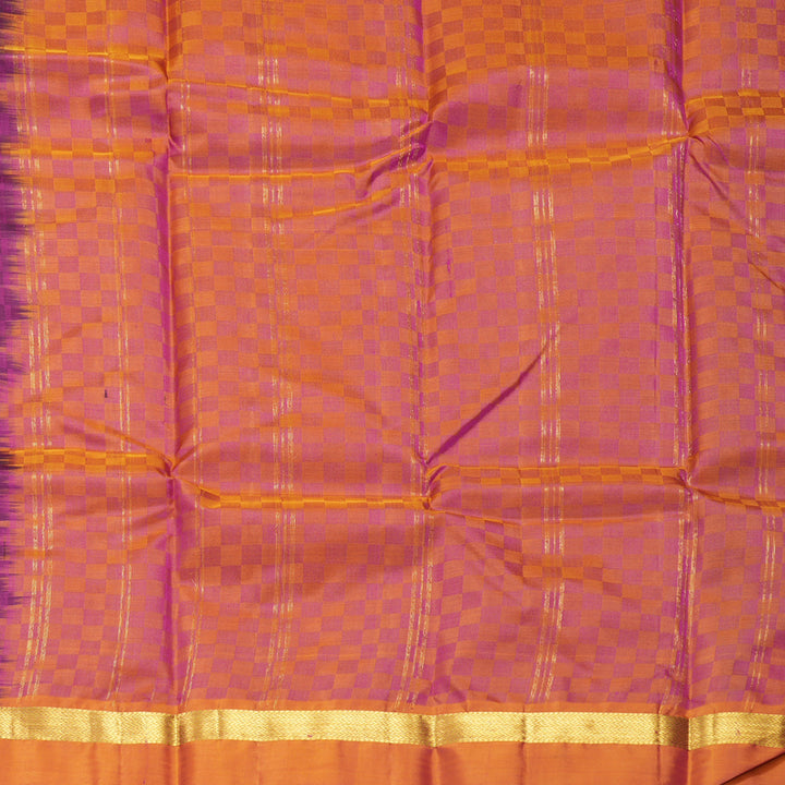 Hayagrivas Handloom Purple Kanjivaram Silk Saree with Golden Orange Border KBF486F6-3