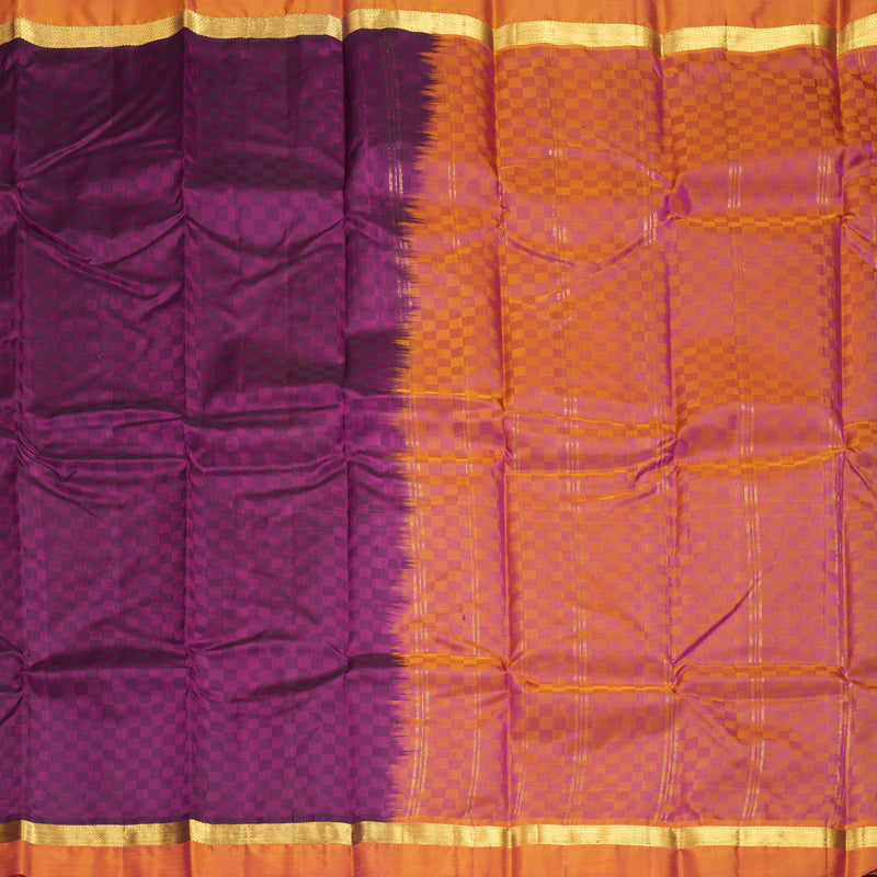 Hayagrivas Handloom Purple Kanjivaram Silk Saree with Golden Orange Border KBF486F6-3