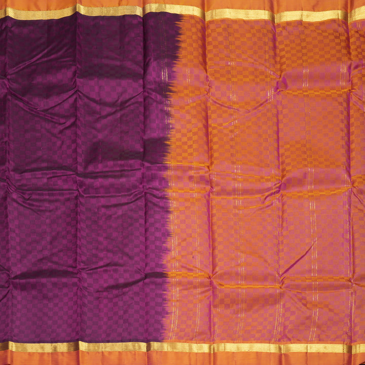 Hayagrivas Handloom Purple Kanjivaram Silk Saree with Golden Orange Border KBF486F6-3