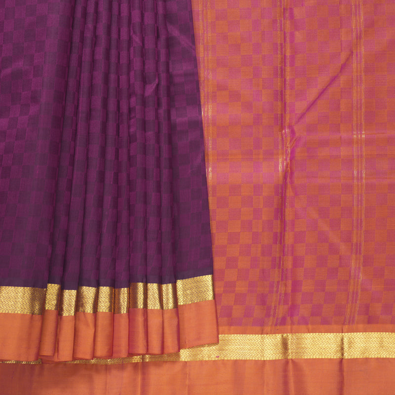 Hayagrivas Handloom Purple Kanjivaram Silk Saree with Golden Orange Border KBF486F6-3
