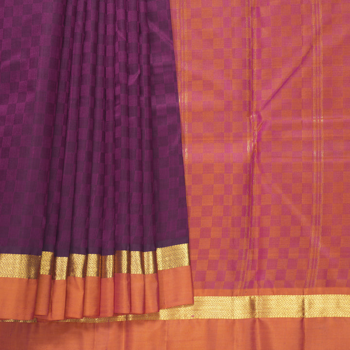 Hayagrivas Handloom Purple Kanjivaram Silk Saree with Golden Orange Border KBF486F6-3