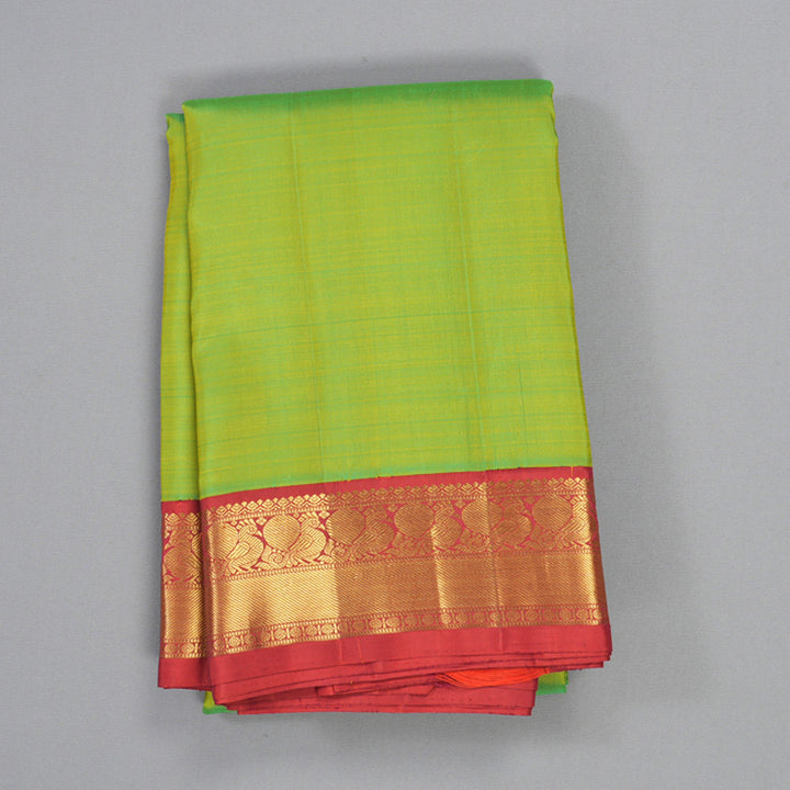 Hayagrivas Handloom Parrot Green Kanjivaram Silk Saree with Red Border KBF488F1-2