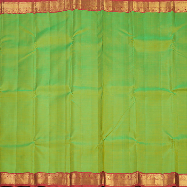 Hayagrivas Handloom Parrot Green Kanjivaram Silk Saree with Red Border KBF488F1-2