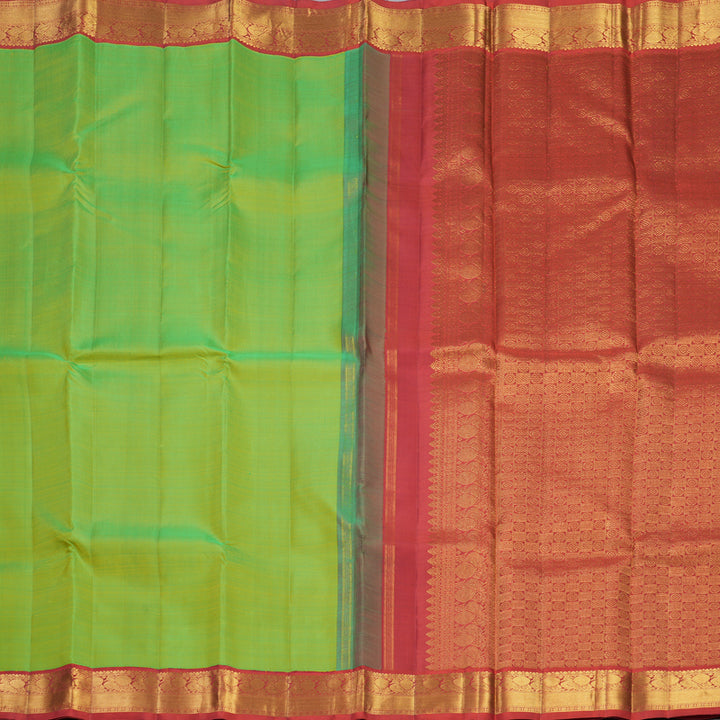 Hayagrivas Handloom Parrot Green Kanjivaram Silk Saree with Red Border KBF488F1-2