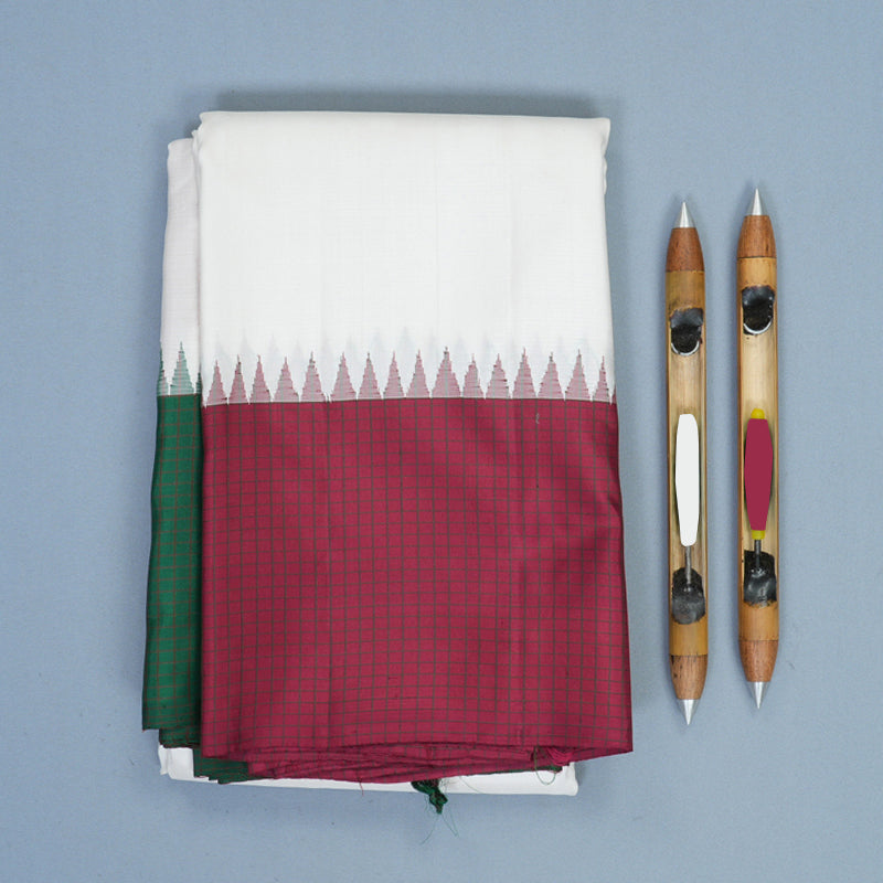 Hayagrivas Handloom White Kanjivaram Silk Saree with Ganga Jamuna Border KBE489F2-1