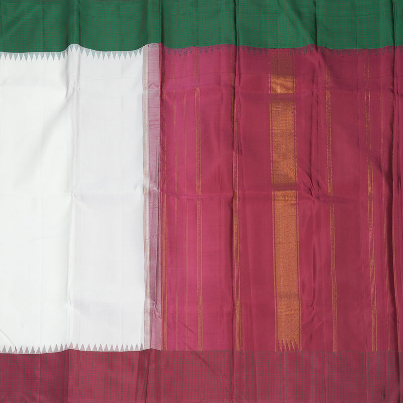 Hayagrivas Handloom White Kanjivaram Silk Saree with Ganga Jamuna Border KBE489F2-1