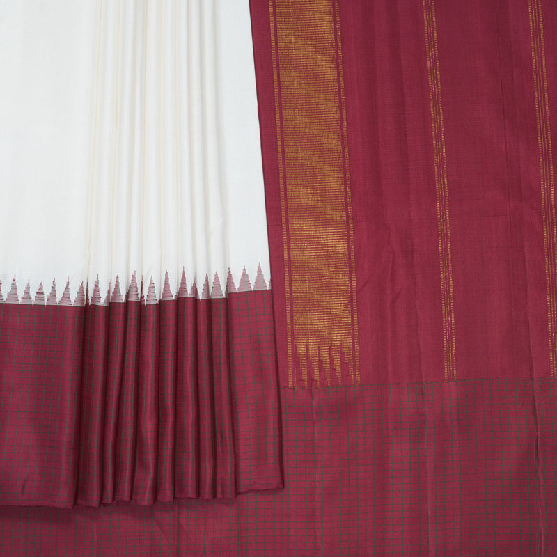 Hayagrivas Handloom White Kanjivaram Silk Saree with Ganga Jamuna Border KBE489F2-1