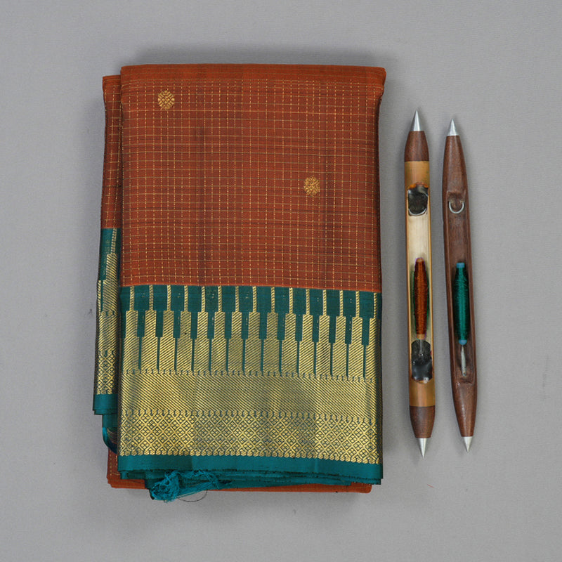 Hayagrivas Handloom Rust Orange Kanjivaram Silk Saree with Ramar Green Border KBF48D12-1