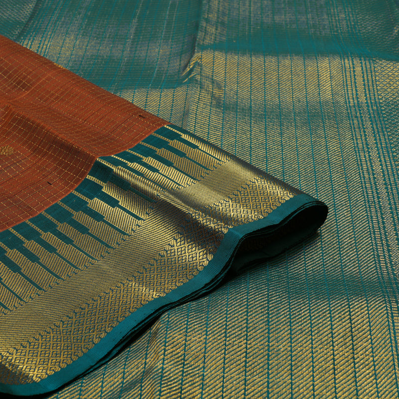 Hayagrivas Handloom Rust Orange Kanjivaram Silk Saree with Ramar Green Border KBF48D12-1
